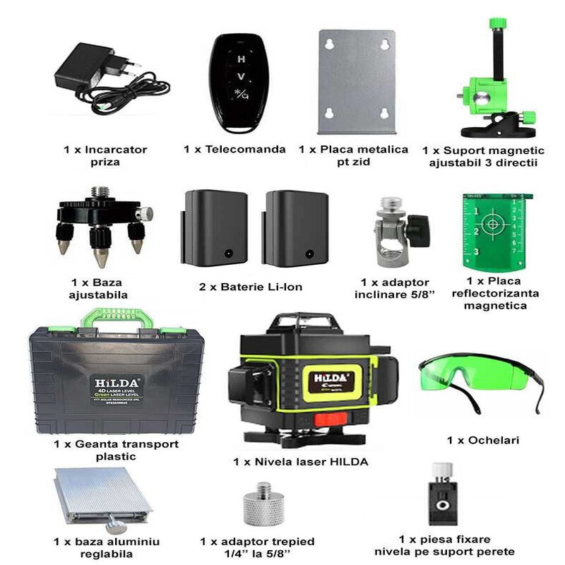 Nivela laser HILDA PULSE 4D 16 linii 2 baterii (funct. cu detector) Nivela laser HILDA PULSE 4D 16 linii 2 baterii (funct. cu detector)